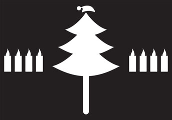 merry christmas and happy new year logo. Merry Christmas set elements colorful with holiday trees cap  gift list vector illustration