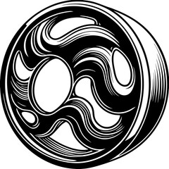 Abstract swirling black and white circular design