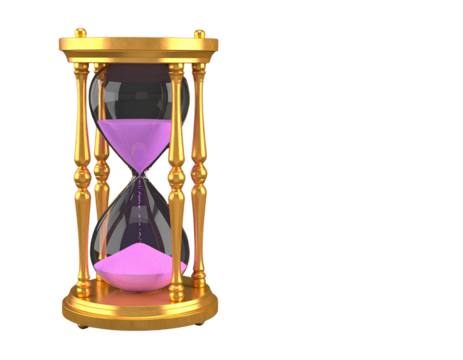 Elegant Glass Hourglass with Flowing Purple Sand on Dark Background