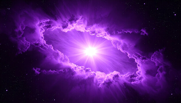 Vibrant Purple Nebula with a Bright Starburst in Deep Space Surrounded by Tiny Stars galaxy