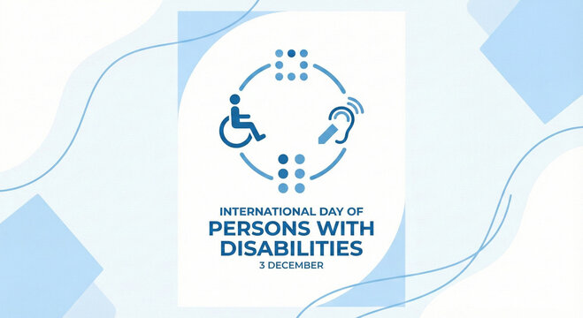 International day of persons with disabilities graphic celebrating inclusion and accessibility with symbols for mobility and hearing impairment on december 3.