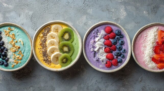 Delicious Colorful Smoothie Bowls With Fresh Toppings Perfect for Clean Eating and a Belly Diet