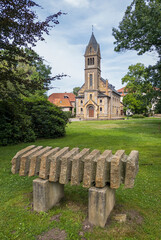 Fototapeta premium Schlosskapelle im Park Gut Sutthausen, Osnabrück, Niedersachsen, Deutschland, Europa