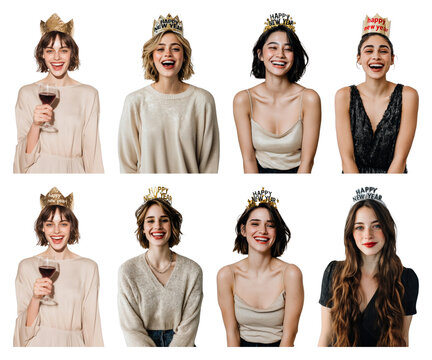 PNG Joyful women celebrating New Year, element set on transparent background - Powered by Adobe