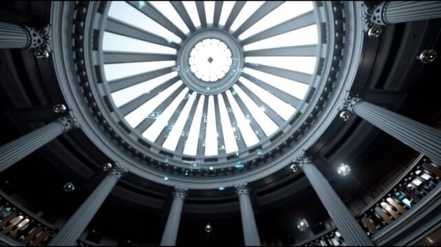 Ethical AI development. Transparency. Privacy responsibility. Governance. Regulation policy. Innovation. A digital representation of governance and technology integration.