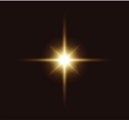 Golden sparkling starburst with four points emanating from a central glowing orb on a dark brown background
