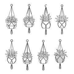 Macrame Plant Hanger Designs, Boho Chic Indoor Garden Decor for Home, Social Media, and Eco-Friendly Branding
