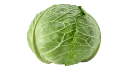 Fresh green cabbage vegetable isolated on transparent background