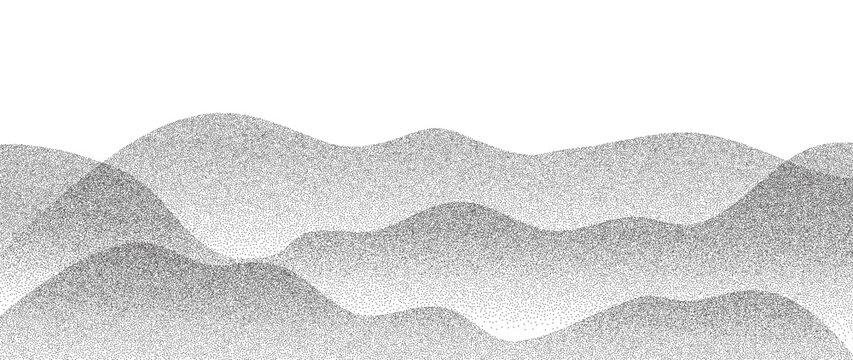 Minimal abstract mountain vector background with black and white dot stipple layers creating soft landscape waves &mdash; modern nature design for creative artwork and decorative scenes