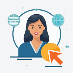 Digital User Experience Concept with a Happy Woman, Network, Global Connectivity, and Data Interaction