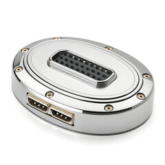 Fototapeta premium Futuristic Custom Oval Data Port with Multi-Contact Grid on Clean White Isolated View