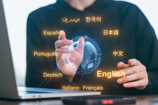 Global communication through languages showcased in a digital workspace with interactive technology