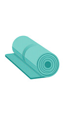 Rolled up teal yoga mat for fitness and exercise.