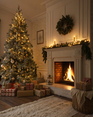 fireplace with christmas tree