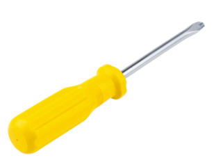  Flat-Head Screwdriver with Yellow Handle, Side View, Isolated on Transparent Background