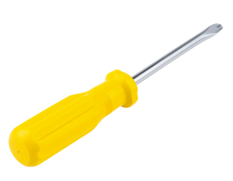  Flat-Head Screwdriver with Yellow Handle, Side View, Isolated on Transparent Background - Powered by Adobe