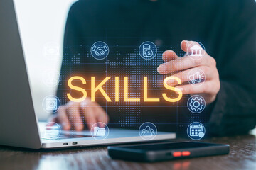 Showcasing essential skills through technology and digital interaction in a modern workspace