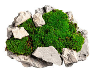 Floating Chunk of Concrete with Organic Moss Spread, Isolated Sculpture Style, isolated