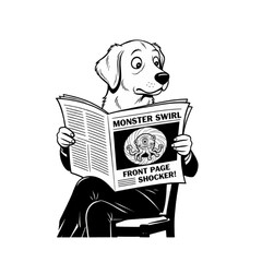 Cartoon Dog & Cat Reading Newspapers, Funny Animal Characters for Humor, Education, and Media Design