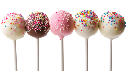 Row of colorful cake pops with sprinkles perfect for party invitations