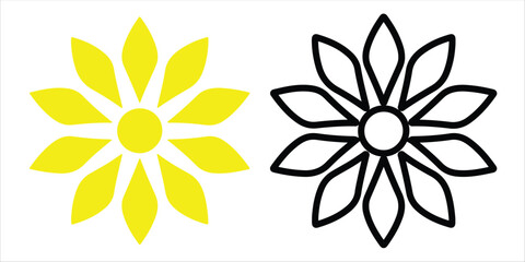 Stylized yellow flower and black outline flower on