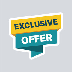 Exclusive offer banner tag. Yellow and teal ribbon label. Sale promotion sticker design element. Vector illustration