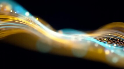 Dynamic abstract design with swirling, luminous lines and vibrant particles.