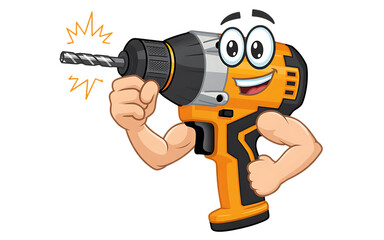 Naklejka premium Impact Driver cartoon Character on transparent background