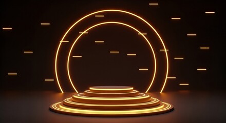 Neon Podium Stage with Circular Arches and Glowing Lights - Product Showcase Background