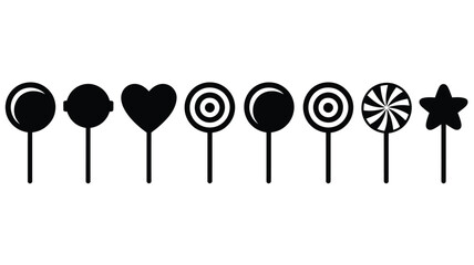 Lollipop silhouette vector set simple black and white candy icons isolated on a white background