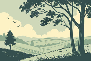 Rolling Hills Landscape Print | Rural Countryside Art