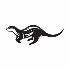 Stylized black otter running silhouette white