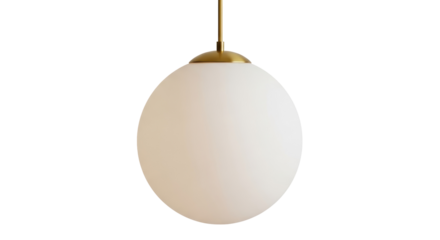 Modern globe pendant light PNG isolated on transparent background, minimalist ceiling lamp with gold accents for interior design