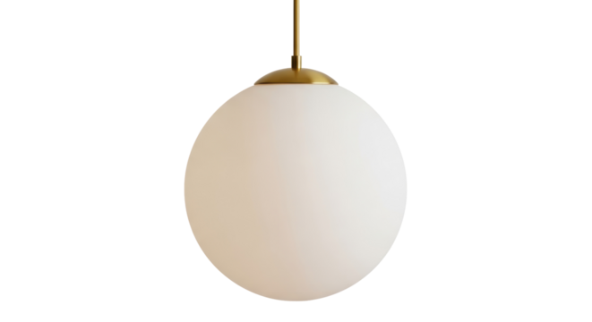 Modern globe pendant light PNG isolated on transparent background, minimalist ceiling lamp with gold accents for interior design