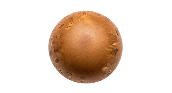 Single brown mushroom viewed from above, with smooth rounded cap, darker center, and light edges—natural texture and organic shape ideal for culinary or botanical reference