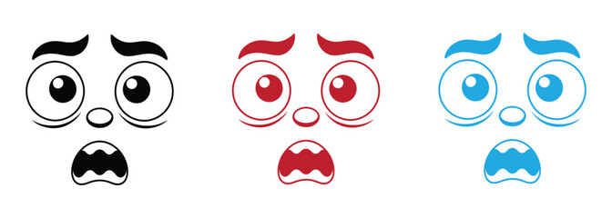 Surprised cartoon face emoji. Cartoon face expressing fear and surprise, featuring wide open eyes and mouth, trembling with worry and anxiety in a humorous and exaggerated manner character illustratio