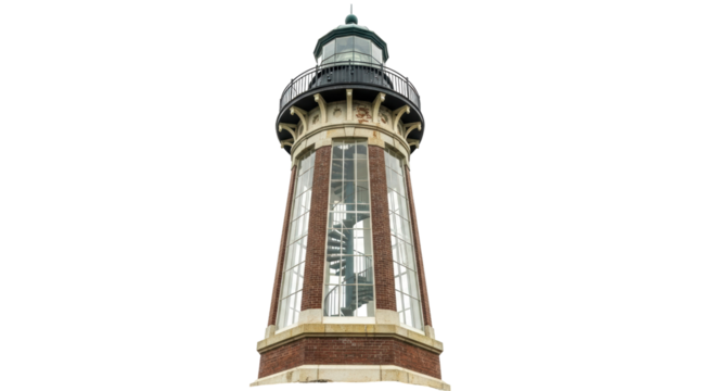 North Point Lighthouse in Milwaukee Wisconsin isolated PNG, historic landmark on transparent background for travel and architecture projects