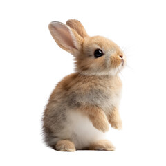 Obraz premium Cute rabbit baby rabbit fluffy fur brown white small animal standing pose studio lighting transparency background whisker soft ear. Cute rabbit baby rabbit fluffy fur brown white small animal
