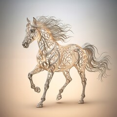 Stylized horse sculpture running with intricate designs and patterns  
