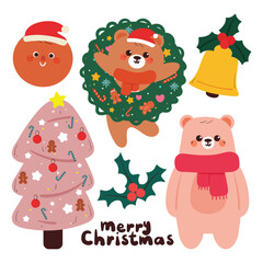 cute cartoon bear with Christmas element drawing sticker set