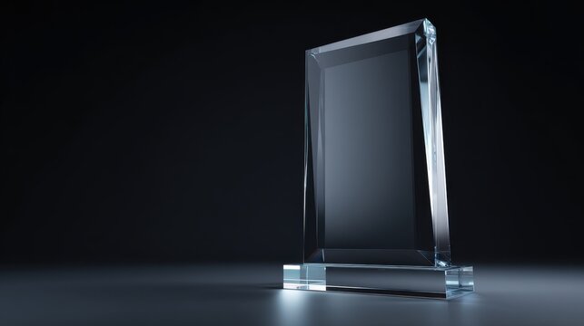 Stunning photo of empty acrylic award design mockup, blank glass trophy mockup. Template for a transparent crystal prize plate.