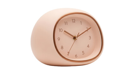Peach-colored analog alarm clock isolated PNG, showing the time, on transparent background, home decor and time management concept
