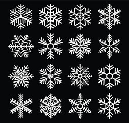 Grunge Snowflake Vector Set - Distressed Winter Snow Crystal Collection vector illustration 