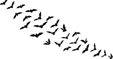 Flying Bat Silhouette Flock Swarm for Halloween Banner, Horror Party Background, Spooky Night Border, and Vampire Concept