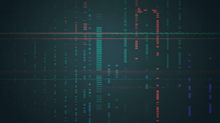 Abstract Data Stream Visualization with Glitching Rectangles and Horizontal Lines over Dark Background