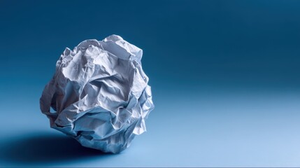 Fototapeta premium Stunning photo of crumpled paper ball on blue surface.