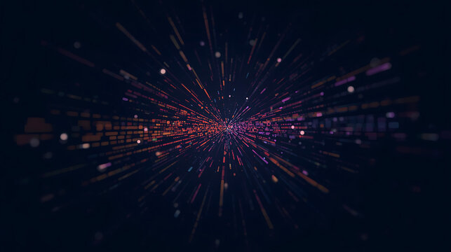 Abstract Data Stream Visualisation with Glowing Particles and Concentric Lines Displaying Information Technology Concepts
