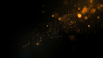 Abstract golden sparkling light bokeh overlay effect on a dark background for elegant design