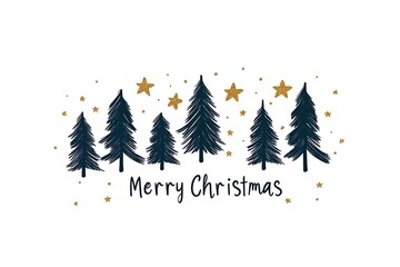 A modern "Merry Christmas" banner with minimalist typography on a white background, accented with gold stars