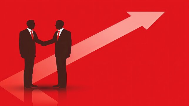 Silhouette of two men shaking hands under red arrow symbolizing economic crisis for 2026